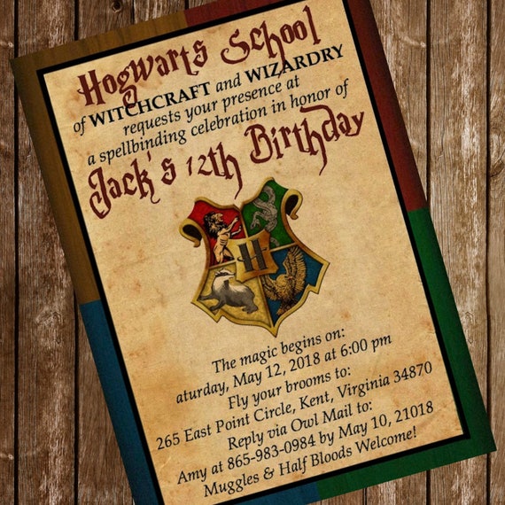 Harry Potter Hogwarts Birthday Party Invitation Download 4 x 6