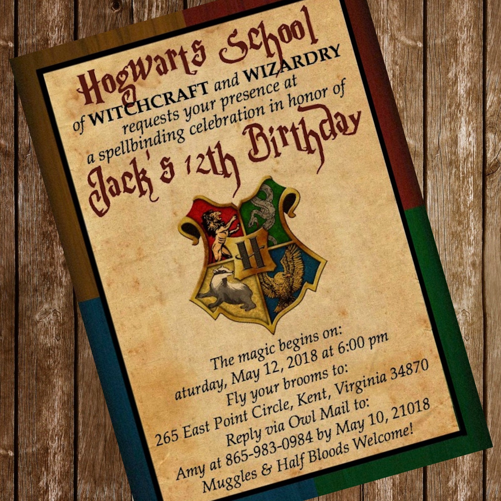 Harry Potter Hogwarts Birthday Party Invitation Download 4 X 6