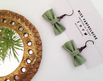Paire de Boucles d'Oreilles Noeud Papillon Dandy "Céladon", Bords Pointus, Papier Peint Fibré, Fait Main, Couleur Vert, Jade, Opale, Anis