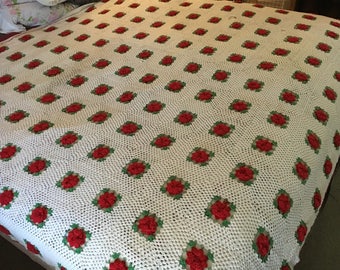 King size crocheted rose granny square bedding