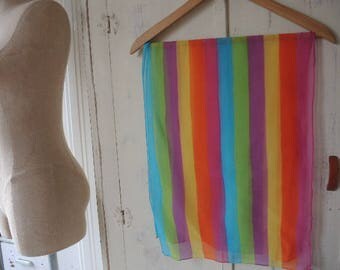 Vintage sheer chiffon scarf rainbow striped r 14 x 40 inches