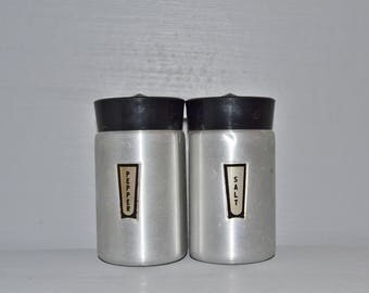 Kromex Spun Aluminum Salt Pepper Shakers ~ Mid Century Shakers ~ Vintage Kitchen ~ Epsteam