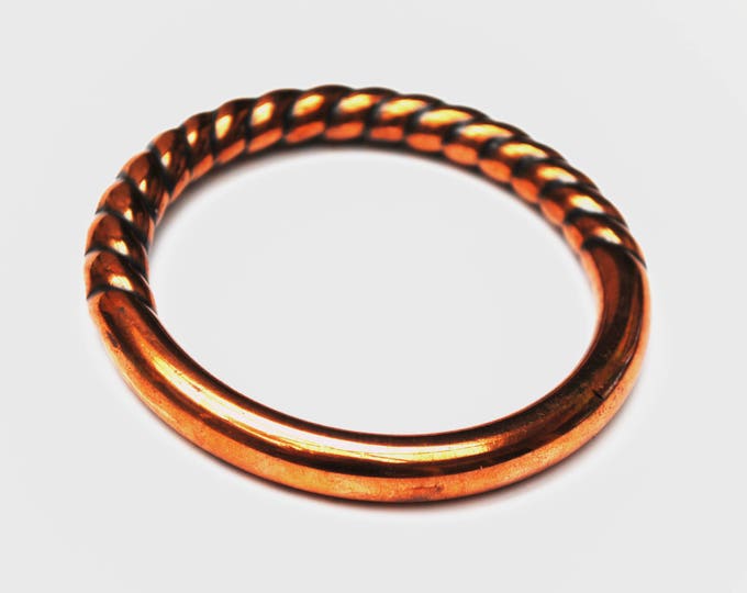 Boho copper bangle -Hollow copper -Ribbed stripped - modern bracelet