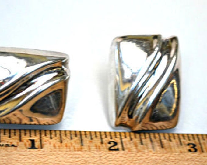 Sterling Large rectangle earrings - Silver Hallow - Modernistic modern - South Western - Pierced Earring