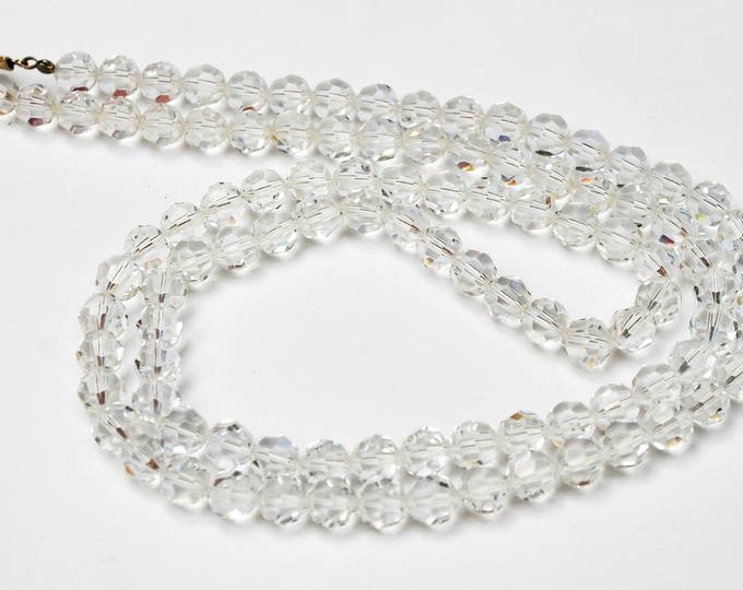 Crystal Bead Necklace - Single strand - facet cut crystal glass beads - 36 inches - Wedding Bride