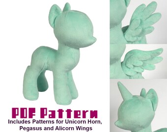 PDF Sewing Pattern - Pony Stuffed Animal Plush Toy - Unicorn, Pegasus, and Alicorn Options