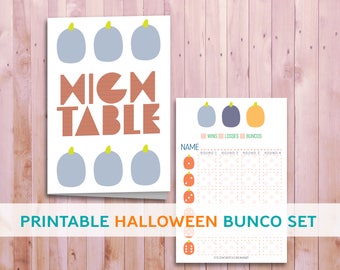 Pumpkin Print Bunco Set, Printable Bunco Set, Matching Bunco Cards, Themed Party, Halloween Theme Party supplies, Green Blue Bunco Cards