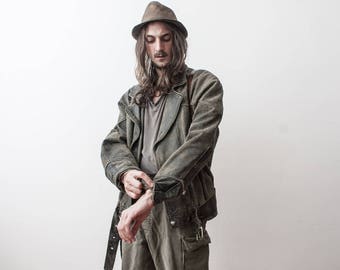 Biker Moto Jacket 60s Grey Oversized Motorcycle Jacket XXL Outerwear Rusty Old Aged Clothing