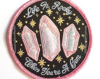 Life Is Rocky 2.75" Iron on patch | Badge | Original by Moon Goddess Market | Crystal Patch Quartz Moon Stars