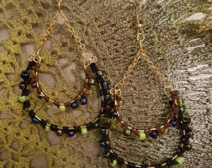 INSPIRED BY Bollywood Earrings Gypsy Style 2 Tiered Glass Beaded Gold Plated. Handmade. Earthy. Love. SISTERS Not Twins