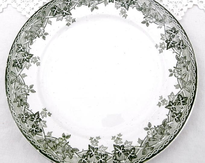 Antique French Ironware "Terre de Fer" St Amand et Hamage China Plate Dark Green Ivy and Wild Rose Pattern, Chateau, French Country Decor Antique French Ironware "Terre de Fer" St Amand et Hamage China Plate Dark Green Ivy and Wild Rose Pattern, Chateau, French Country Decor
