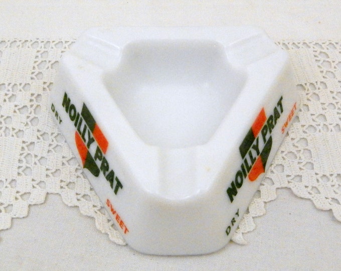 Vintage Mid Century French White Milk Glass Nouilly Prat Promotional Advertising Ashtray, 60s, 70s Retro Collectible Tobacciana from France Vintage Mid Century French White Milk Glass Nouilly Prat Promotional Advertising Ashtray, 60s, 70s Retro Collectible Tobacciana from France