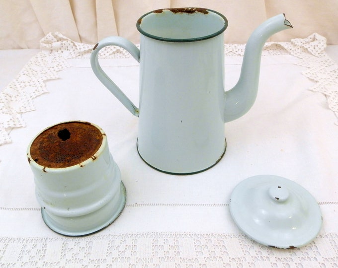 Vintage Mint Green Enamel French 3 Piece Coffee Pot with Goose Neck Spout, Enamelware Pour Over Cafetiere from France, Retro French Country Vintage Mint Green Enamel French 3 Piece Coffee Pot with Goose Neck Spout, Enamelware Pour Over Cafetiere from France, Retro French Country