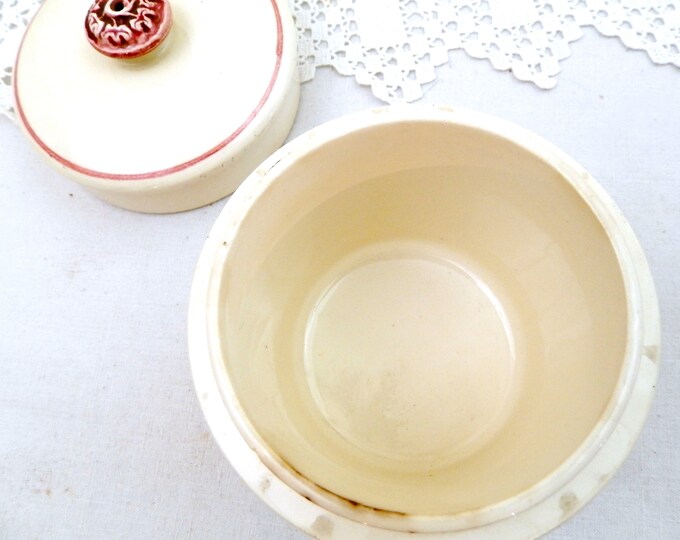 Vintage Traditional French Ceramic Lidded Fois Gras Crock Pot with Mask Handles by Sarreguemines, Germanic Pattern from Alsace Region