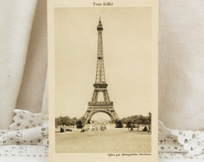 Antique French Unused Black and White Sepia Postcard View of The Eiffel Tower, Retro Parisian Decor, Deltiology from France, Vacation Paris