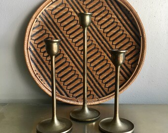 vintage brass candlesticks graduated taper candle holders set of 3 tulip base