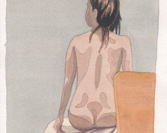 Woman's Back Watercolor Painting One of A Kind