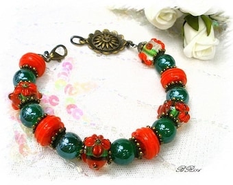 Handmade lampwork Christmas BR596 Beads Bracelet