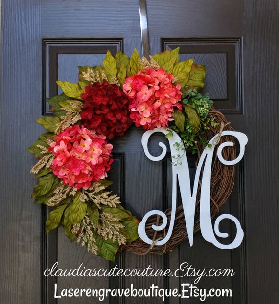 Fall Grapevine Wreath,Front Door Wreath,Hydrangea Wreath,Grapevine Wreath,Monogram Wreath,Summer Wreath,Wreath for Door,Year Round Wreath