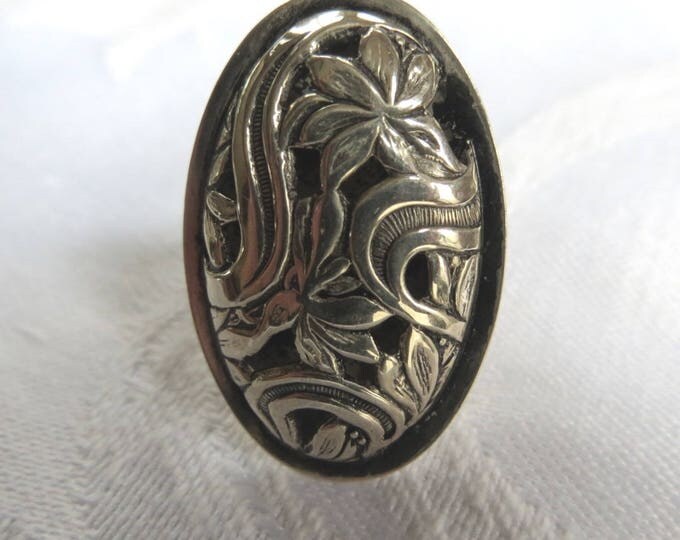 Beau Sterling Ring, Vintage Art Nouveau, Openwork Sterling Silver, Floral Motif, Size 6.5