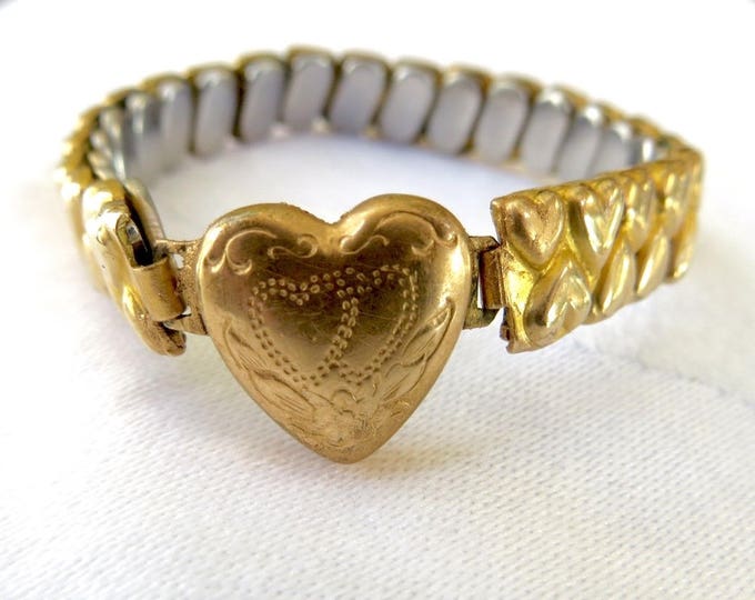 Gold Filled Baby Bracelet, Victorian Sweetheart Bracelet, Etched Hearts, Vintage Baby Jewelry, New Baby, Toddler Birthday