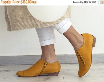 CHRISTMAS IN JULY Yellow handmade shoes / Grace Yolk flat leather shoes by Tamar Shalem