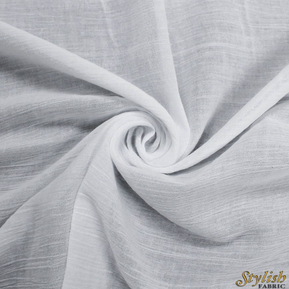 White 50 Pleated Sheer Voile Cotton Fabric by the Yard