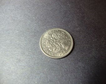 SALE - 1966 Great Britain Six Pence Coin - United Kingdom - 6 Pence -Queen Elizabeth II -Wedding, Good Luck Charm -.65 Cent Ship, 1.25 Int'l