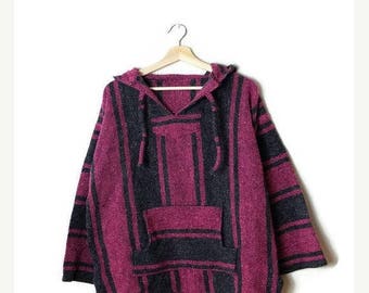 ON SALE Vintage Pink x Grey Baja point break Surf Poncho/hoodie /Mexican Parka*