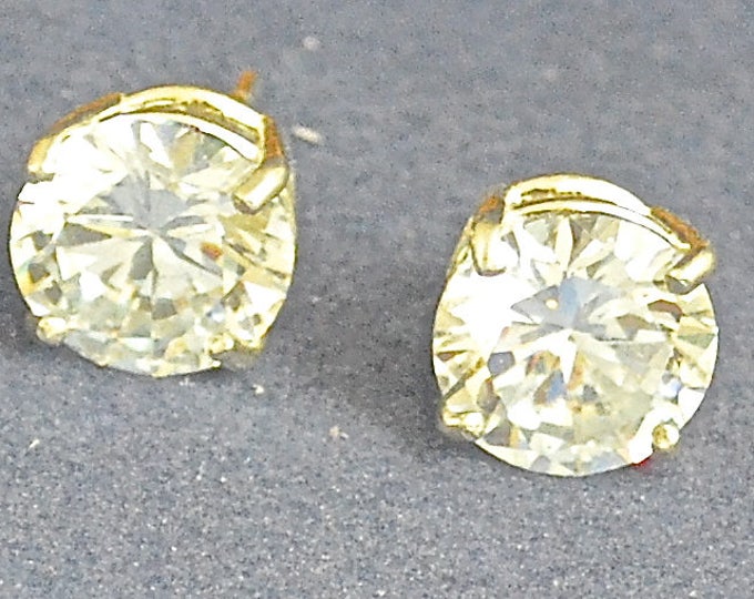 Sale White Zircon Studs, Large 10mm Round, Natural, Set in Sterling Silver E1101