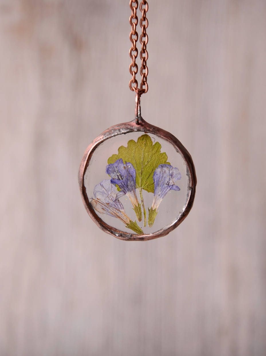 glass herbarium necklace round terrarium pendant boho