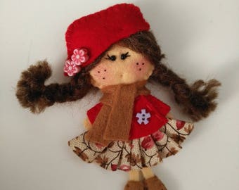 Felt brooch Matilda Autumn Day, Felt doll, Fabric Brooch, Art Brooch, Wearable Art Jewelry, Autumn doll brooch,