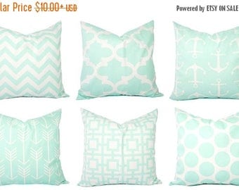 15% OFF SALE Mint Pillow Covers - Mint Green and White Throw Pillows - Decorative Pillows - Mint Euro Sham - Mint Throw Pillow - Mint Lumbar