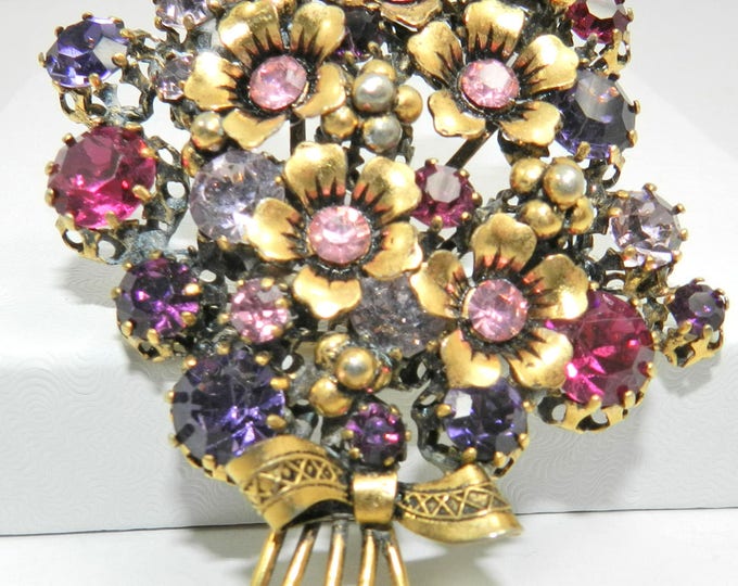 Austria Brilliantly Colored Red Pink and Purple Brooch Made in Austria Stunning Brooch Pin Austria Signed Multi Color Floral Brooch Gift