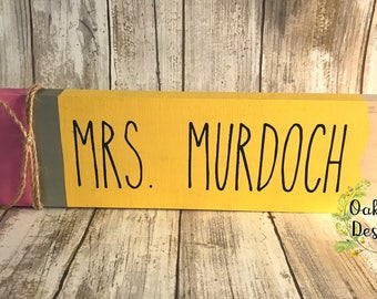 Personalized Teacher Pencil Sign, Teacher Gift, Back to School Gift, Classroom Decor, Teacher Appreciation, Teacher Name Plate,