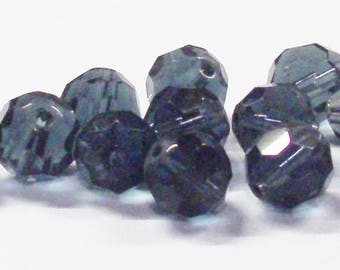 Faceted Round Glass Beads in Dark Gray Blue 14 MM (12)