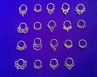 real septum ring, sterling silver septum, nose ring, nose jewellery, nose jewelry, septum ring, mini earring, silver hoops, ethnic jewelry