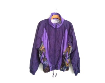 Vintage 90s Windbreaker Colorblock Purple Floral Paisley Print Jacket Medium