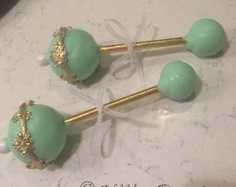 12 GOLD and *any color* Baby Rattles, Baby Rattle cake pops, Baby shower,