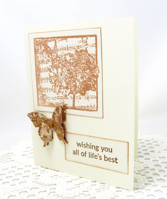 Butterfly Card - Wishing You All of Life's Best - Vintage Style - Sepia Colored - Blank Card - Sepia Butterfly Card - Vintage Sheet Music