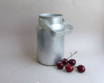 Vintage aluminum milk can Old aluminum jug Authentic farmhouse Soviet kitchen jar Retro kitchen storage Soviet country cottage churn