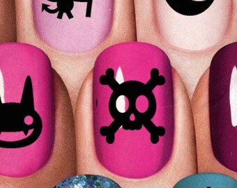 ON SALE Gothic Nail Art 85 Tiny EVILS Megapack (Ev1) Waterslide Transfer Decal Stickers. Cute Halloween Nail Art. For use over any color pol