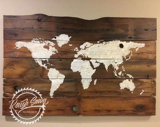 Large World Map on Reclaimed Barnwood