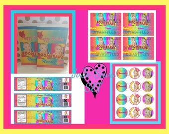 JoJo Siwa Printable SET,invitations, chip bag, cupcake toppers, water bottle labels, download party favors, instant downloads, diy