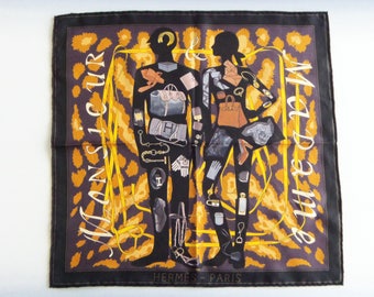 Hermès Monsieur & Madame Pocket Scarf Gavroche Pochette Twill Silk, Artist Bali Barrett