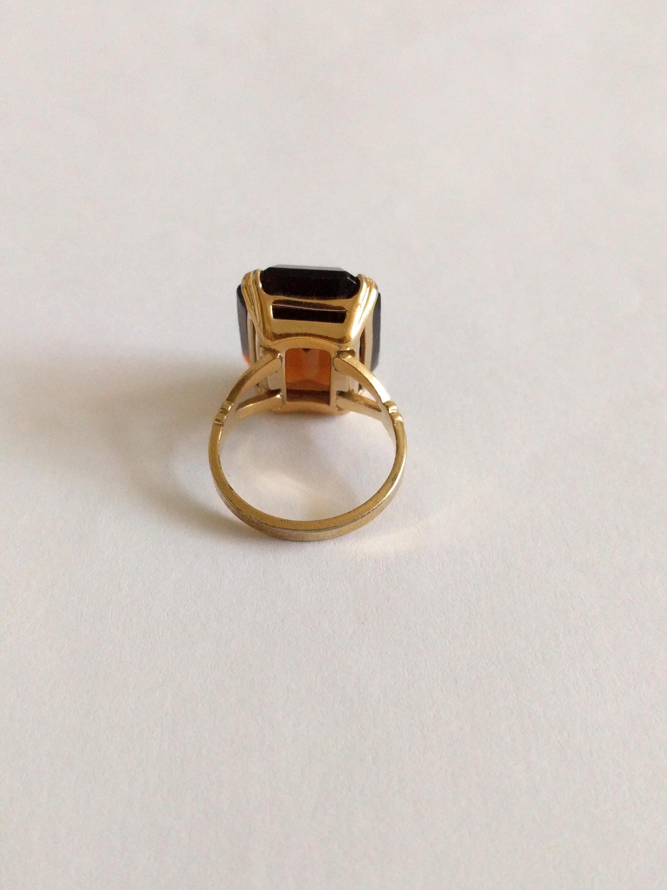 Vintage 70s Avon ring 1978 Smoky Lustre Amber brown topaz gold