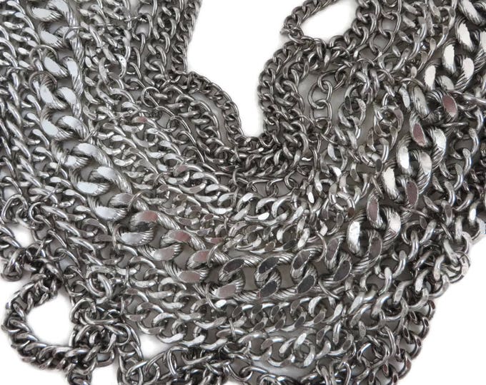 Vintage Bib Necklace - Chunky Chain Link Necklace, Signed Baublebar Silver Tone Statement Necklace, Holiday Gift