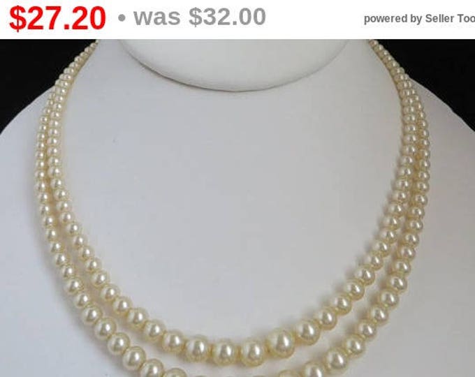 ON SALE! Faux Pearl Sterling Silver Necklace, Vintage Double Strand Classic Necklace, Bridal Jewelry