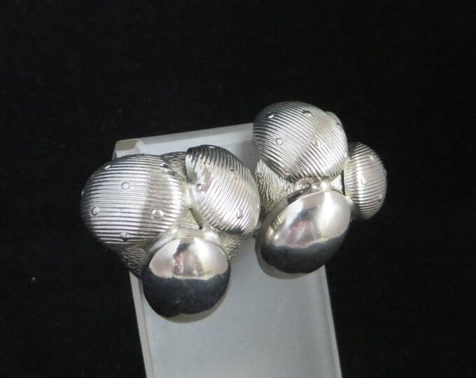 Silver Tone Flower Earrings, Patent Pending Clip-on Earrings, Ridged, Shiny Comfort Back Clips