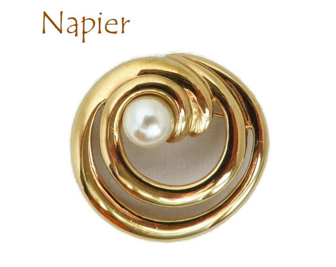 Napier Brooch - Vintage Faux Pearl Circle Brooch Pin, Perfect Gift, Gift Box